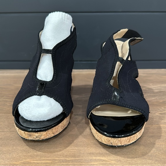 Adrienne Vittadini Black Cork Claudia Wedge Sandals - Picture 2 of 10